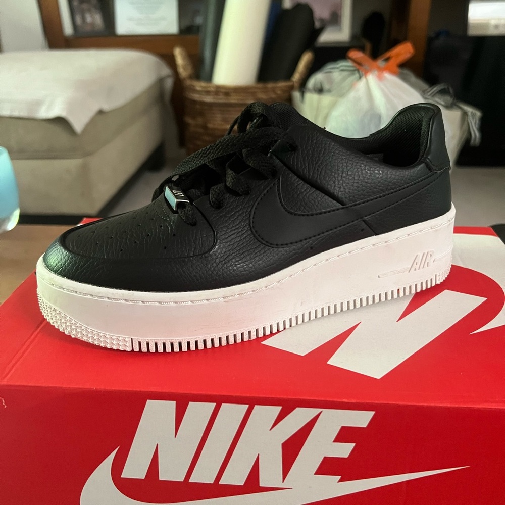 Nike Air Force One black leather platform - worn once!
